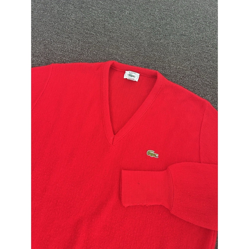 Vintage Izod Lacoste Acrylic V-Neck Sweater Red Mens Medium Long Sleeve Prep USA